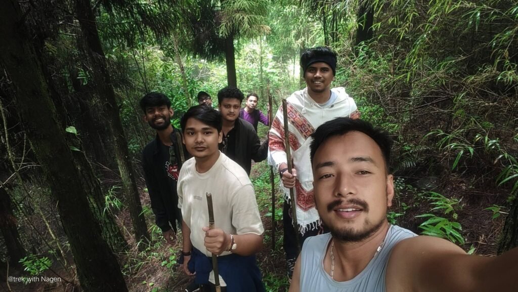Host Nagen with guests hiking at Gurdum homestay